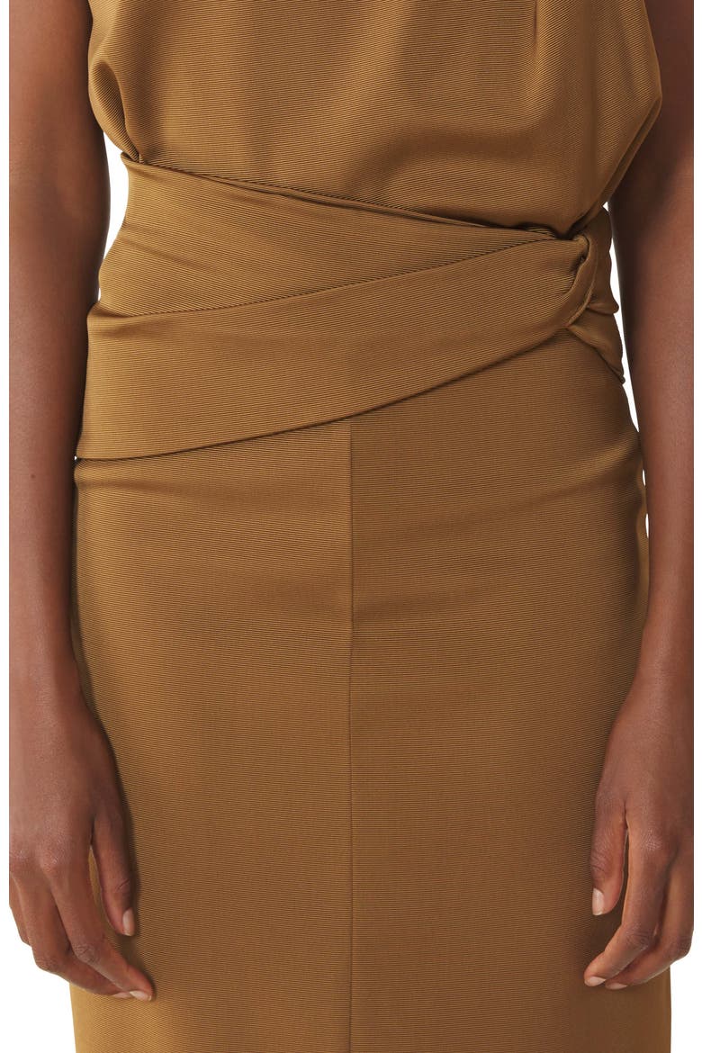 Brown Midi Dress In Viscose, Alternate, color, Golden Brown