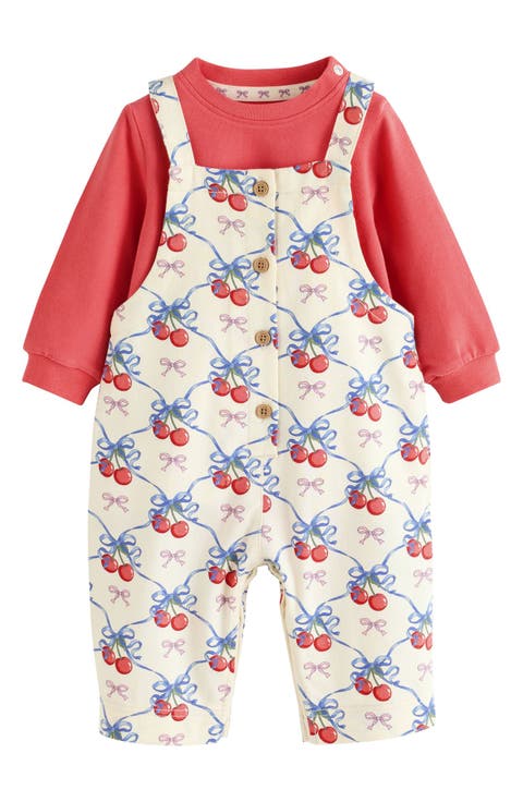 Cherry Bow Dungaree Jumpsuit & Bodysuit Set