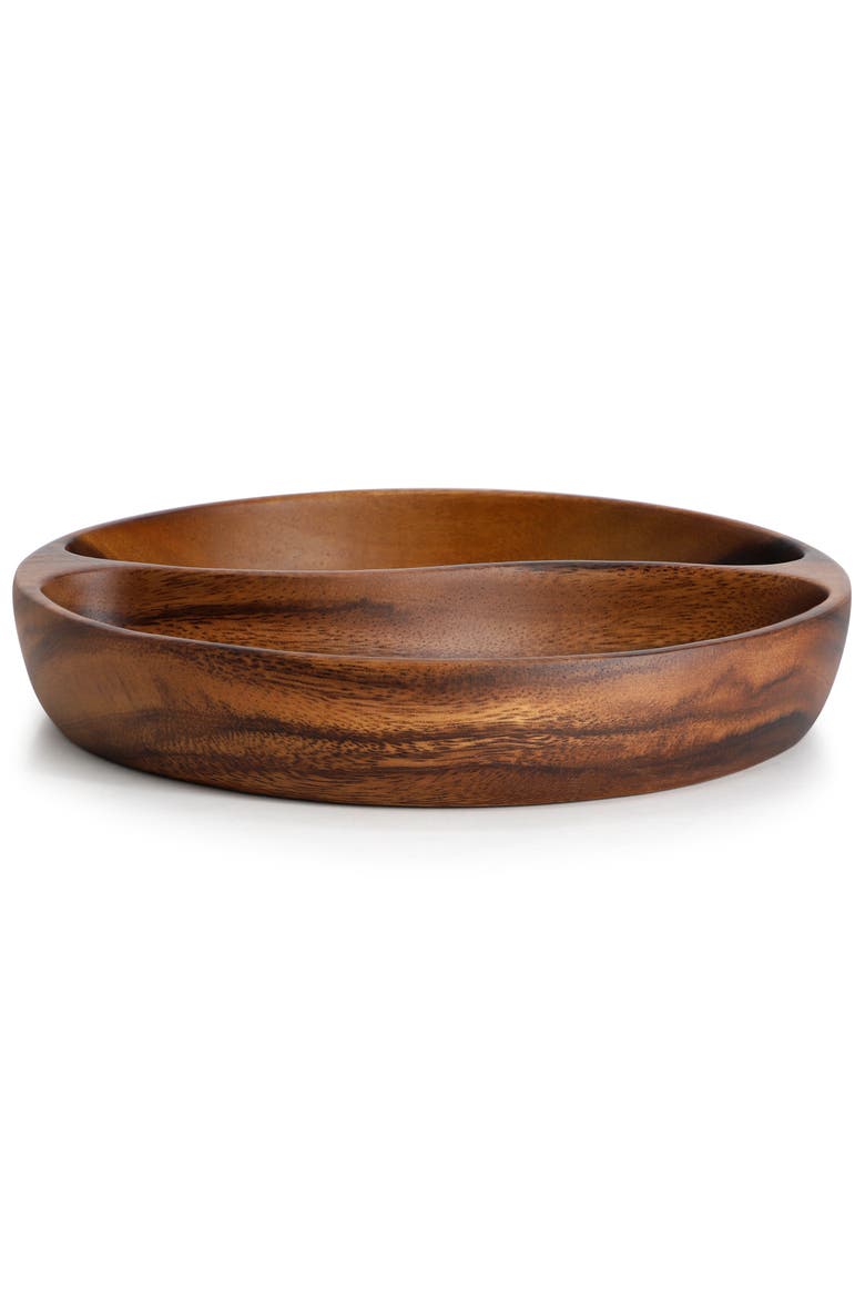 10 Inch Acacia Wood Divided Serving Bowl, Alternate, color, Dark Brown
