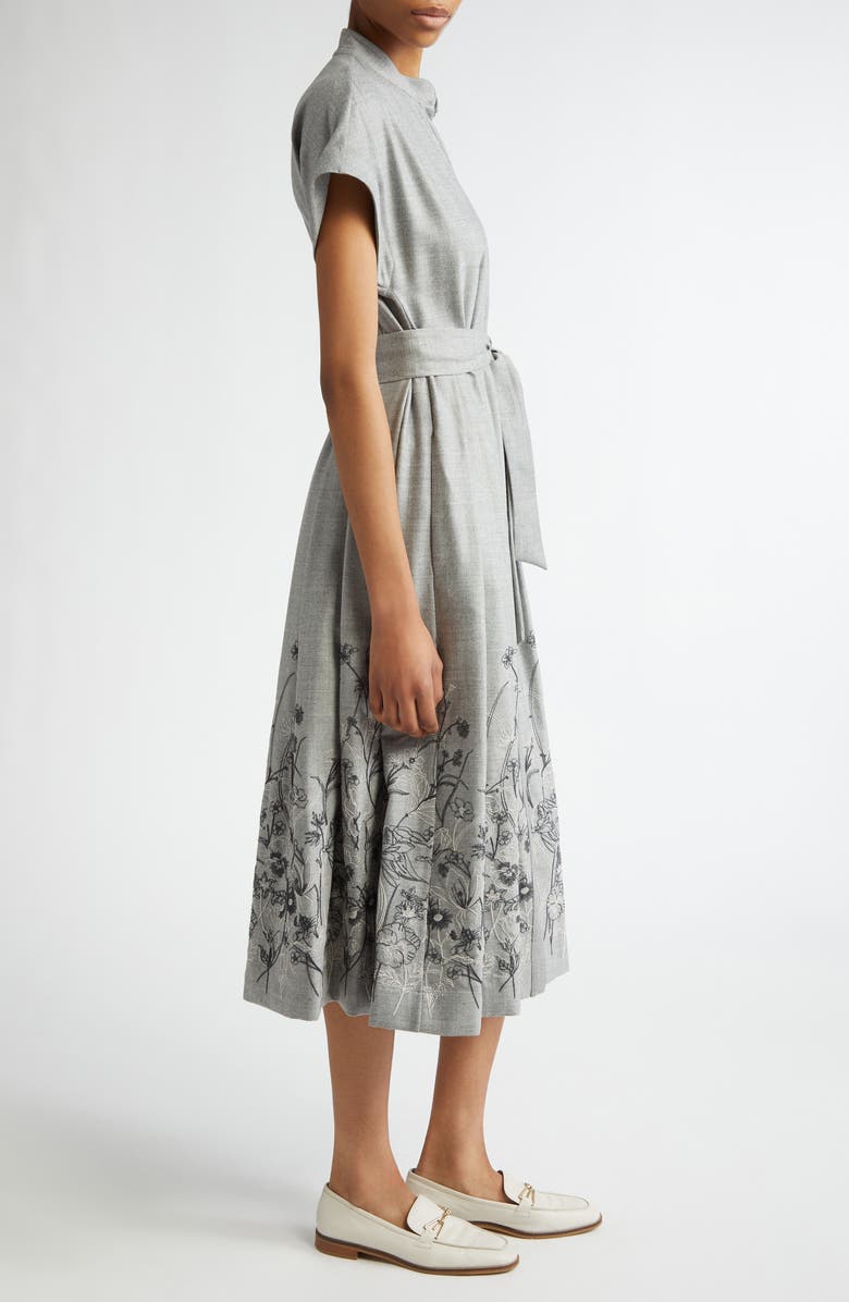 Eleventy Floral Embroidered Wool Blend Belted Shirtdress, Alternate, color, 