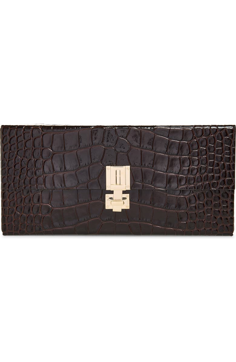 TOM FORD Croc Embossed Patenet Leather East/West Box Clutch, Main, color, 1B087 Espresso