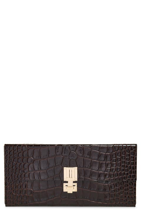 Croc Embossed Patenet Leather East/West Box Clutch