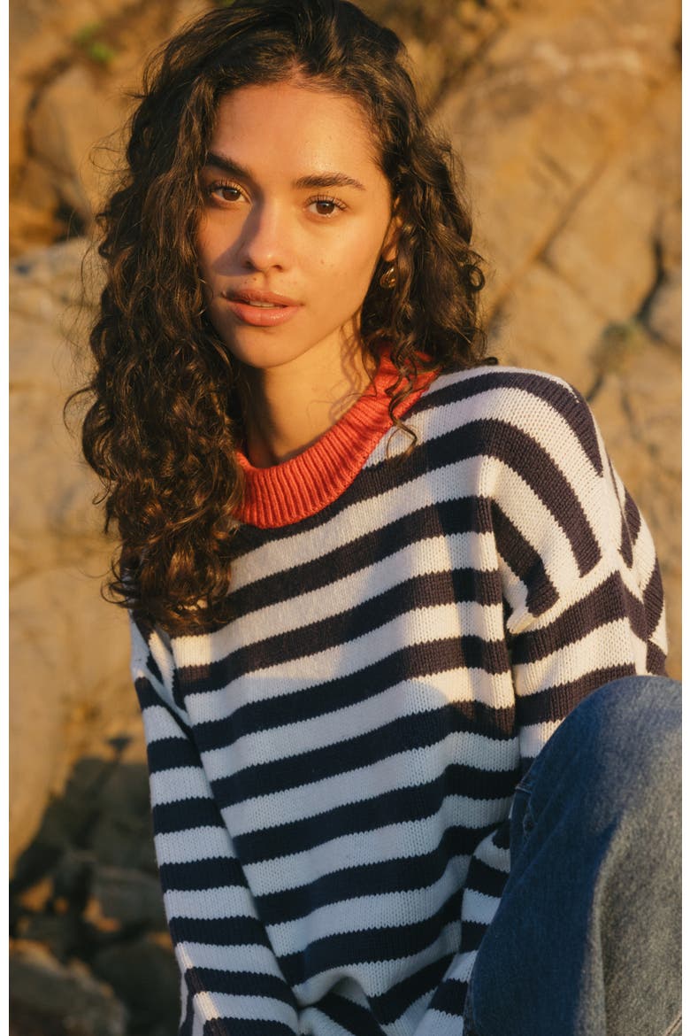 Sadie Crewneck Sweater Stripes, Alternate, color, Navy