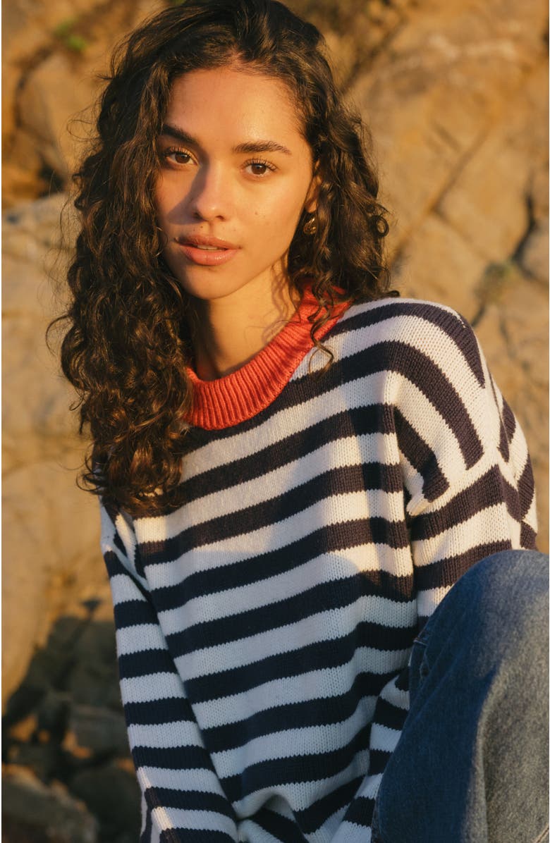 Ellsworth + Ivey Sadie Crewneck Sweater Stripes, Alternate, color, Navy