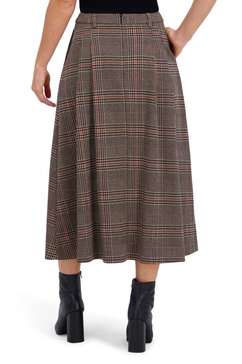Plaid Pleated Midi Skirt, Alternate, color, BLACK/ BROWN/ CAMEL