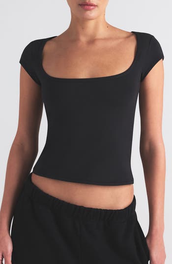 Scoop Neck Cotton Blend Jersey T-Shirt