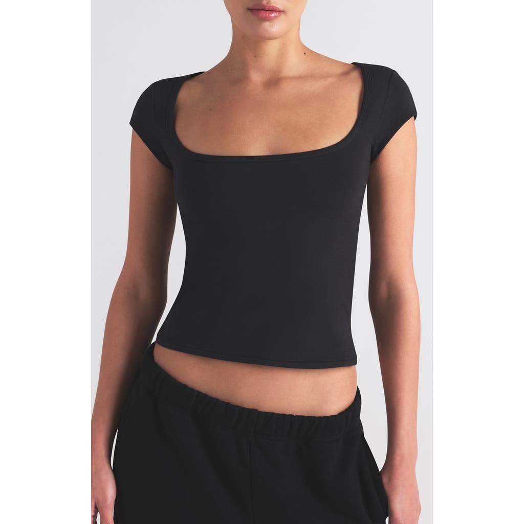 Shop Skims Scoop Neck Cotton Blend Jersey T-shirt In Soot