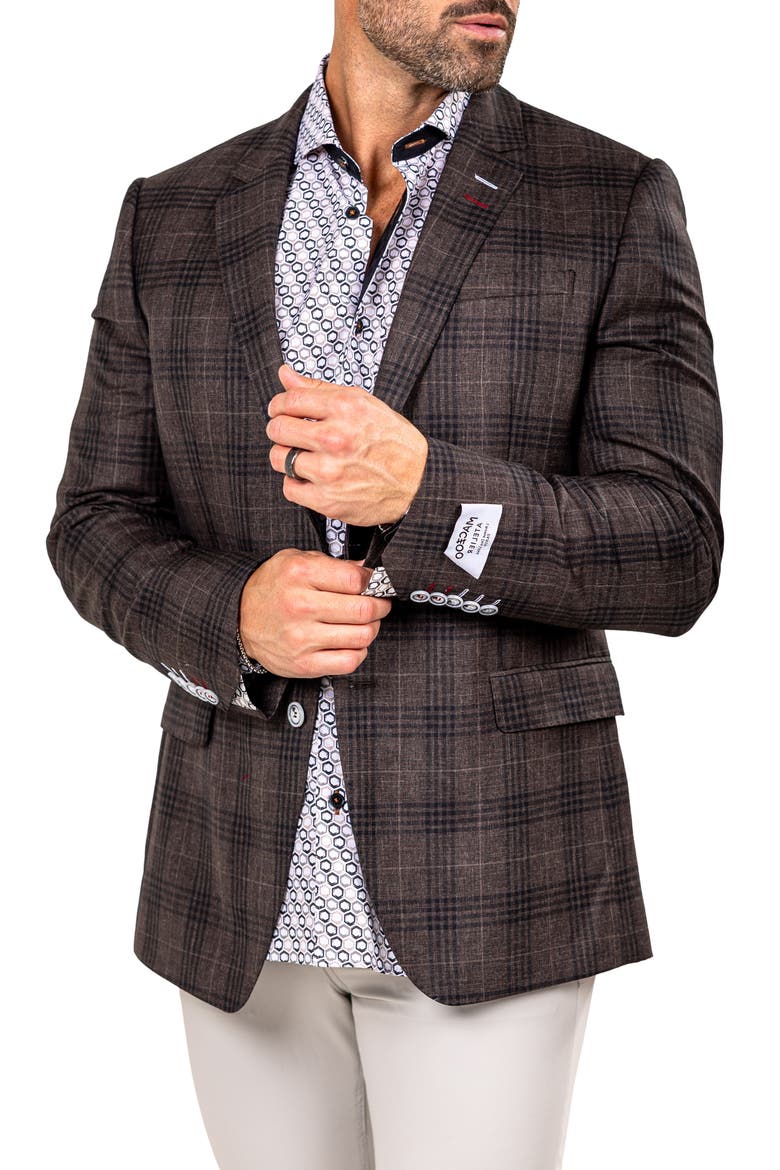 Socrate Marthyr017 Brown Plaid Slub Virgin Wool Sport Coat, Alternate, color, BROWN