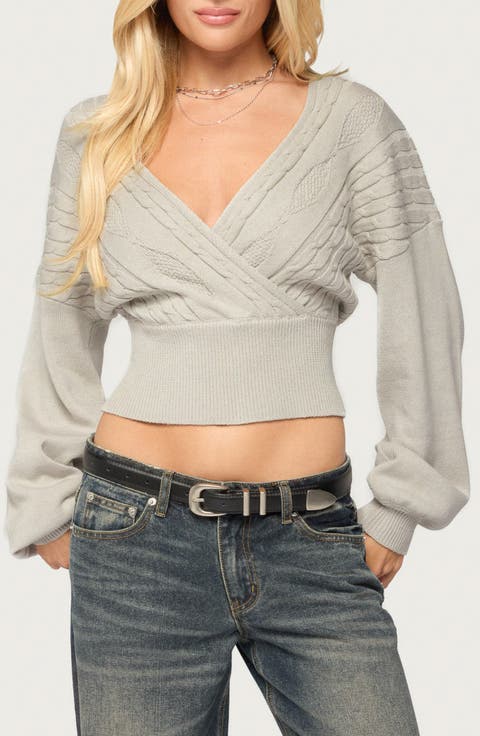 Aloa Cable Knit Wrap Sweater