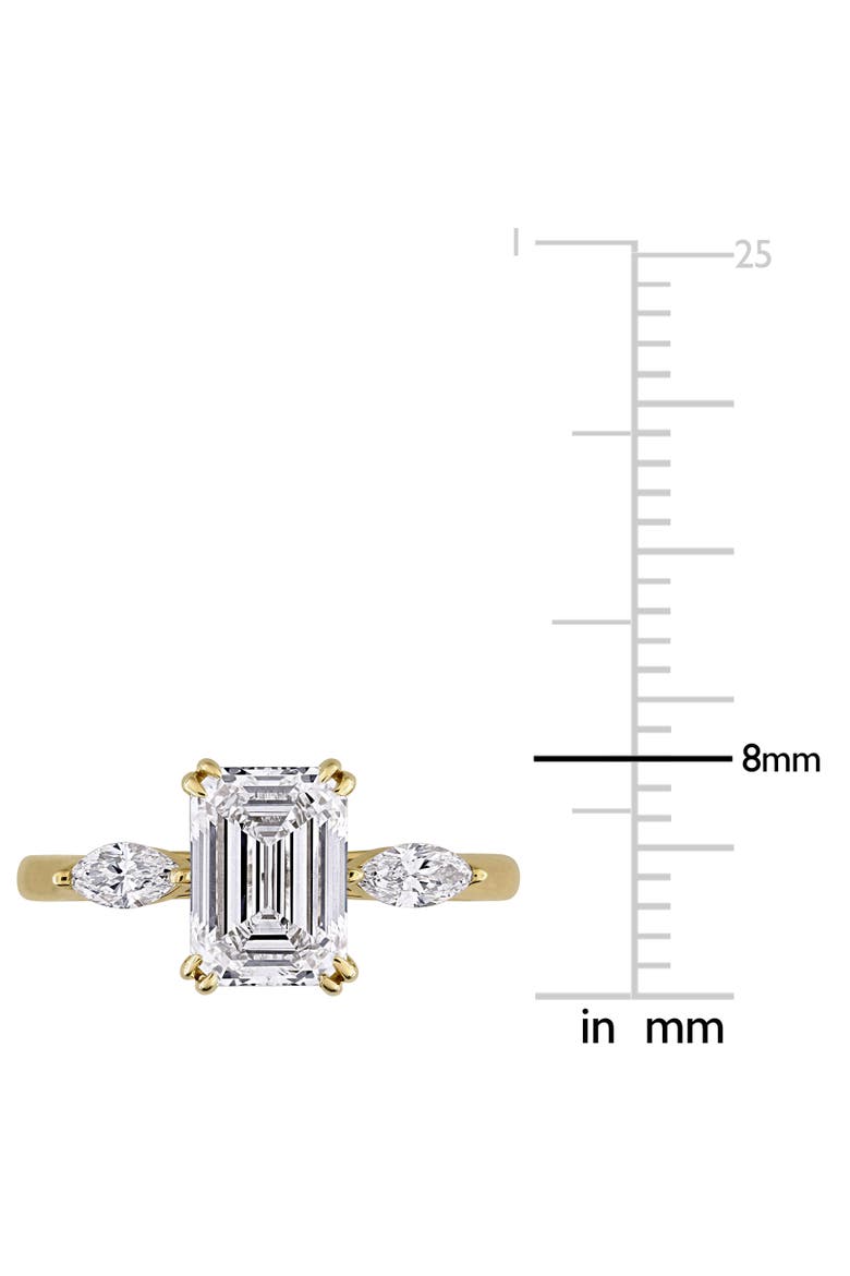 Lab-Grown Diamond Emerald 3-Stone Ring 14k, Alternate, color, Yellow Gold