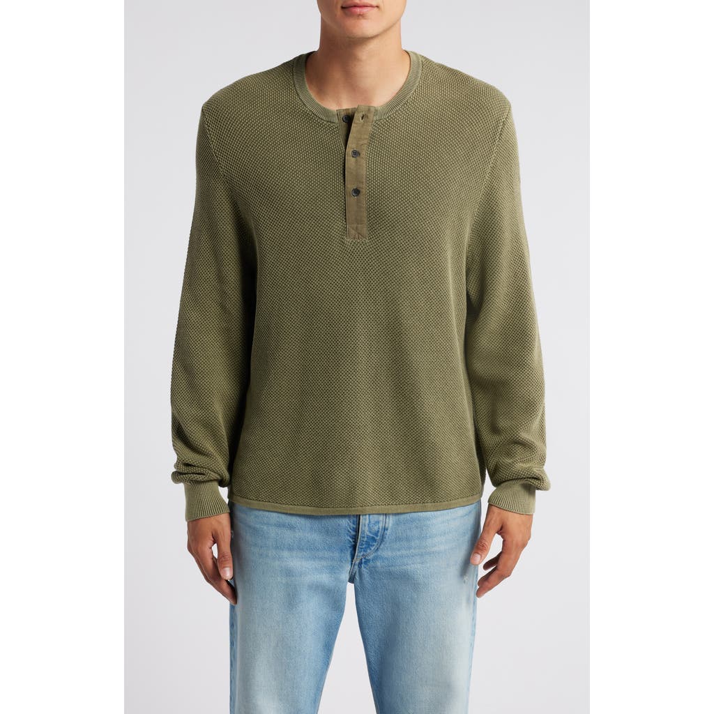 Rag & Bone Dexter Washed Organic Cotton Henley In Forest Green