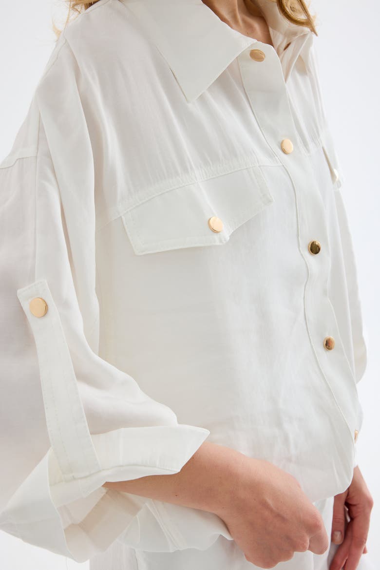 Aurelia Gold Button Relaxed Bomber Jacket, Alternate, color, White