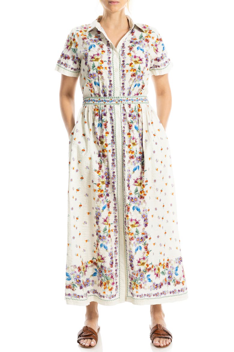 Printed Maxi Shirtdress, Alternate, color, CREAM/ PURPLE