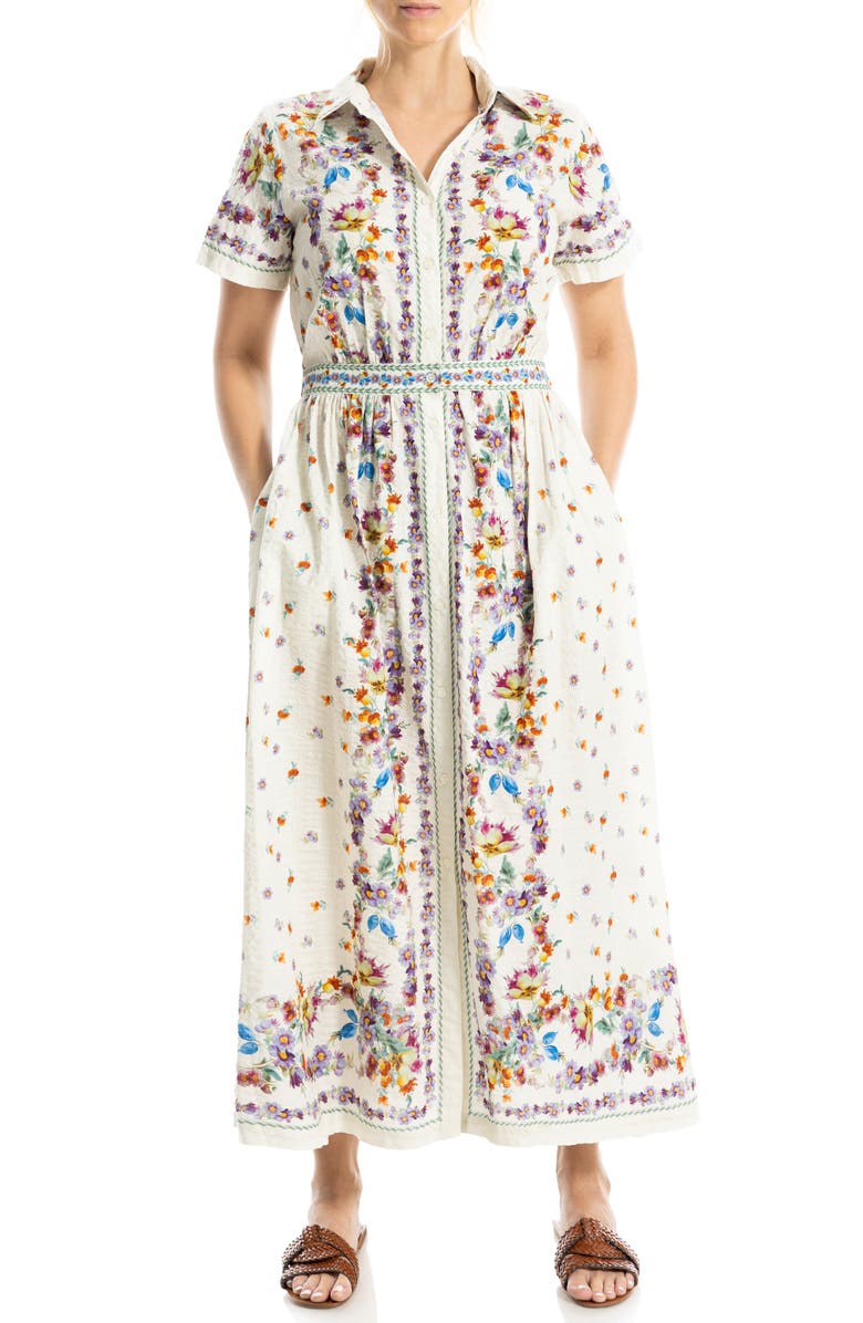 MAX STUDIO Printed Maxi Shirtdress, Alternate, color, Cream/ Purple