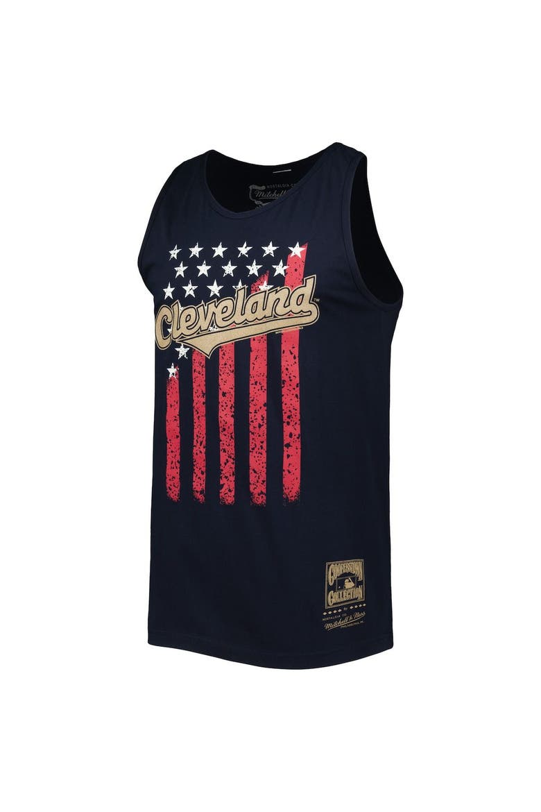 Men's Mitchell & Ness Navy Cleveland Guardians Cooperstown Collection Stars and Stripes Tank Top, Alternate, color, Navy
