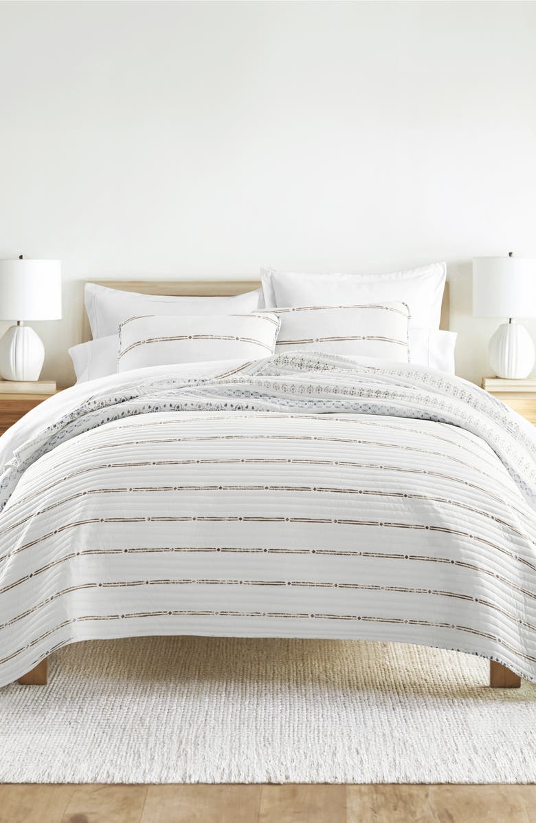 HOMESPUN Pattern Reversible Quilt & Sham Set, Alternate, color, Stripe Taupe