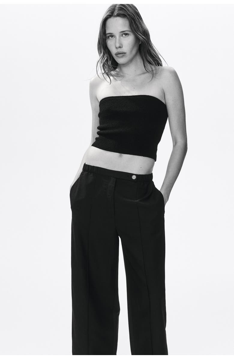 H&M Linen-blend Barrel Trousers, Alternate, color, Black