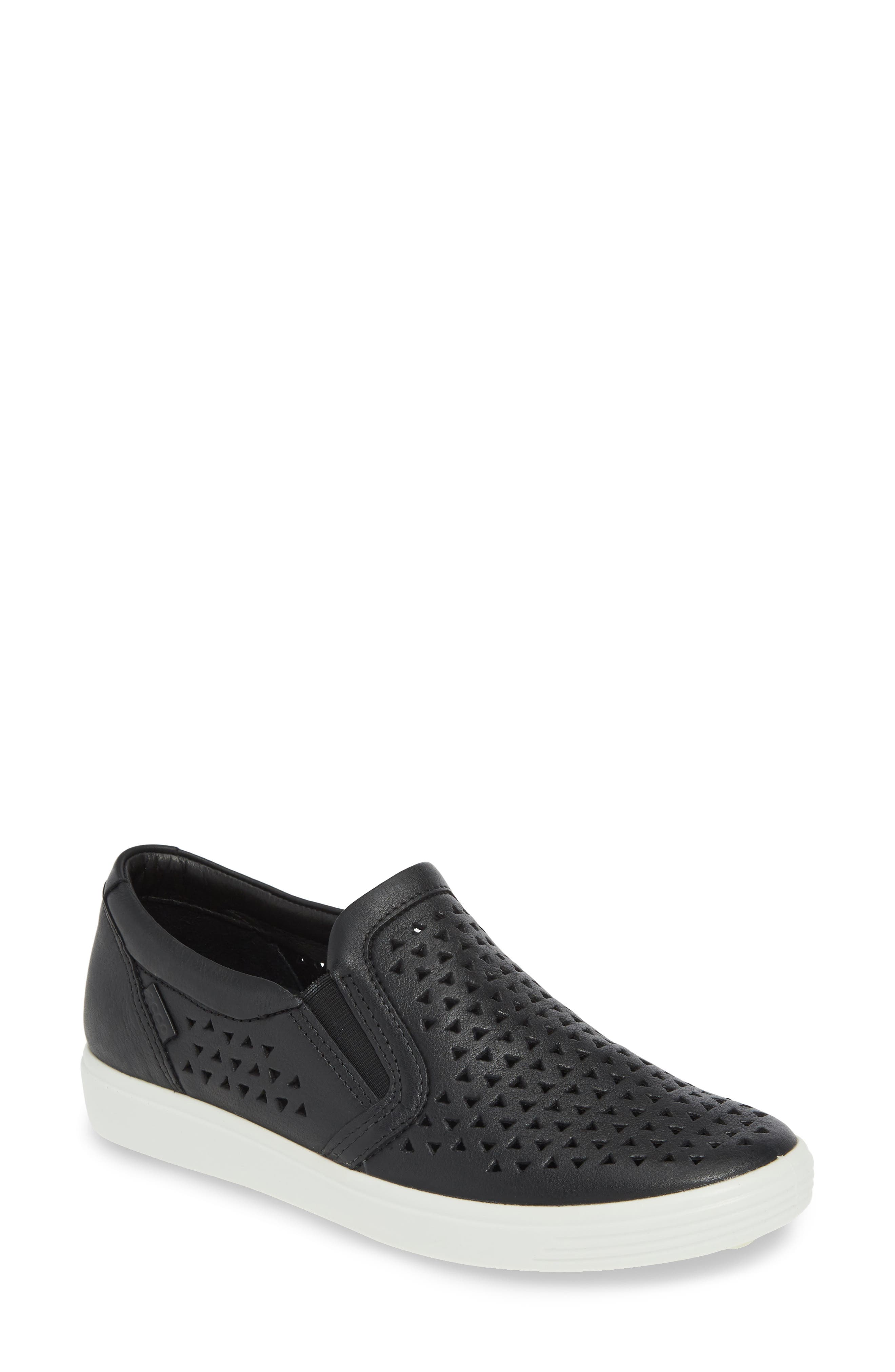 Soft 7 Laser Cut Slip-On Sneaker, Main, color, BLACK LEATHER