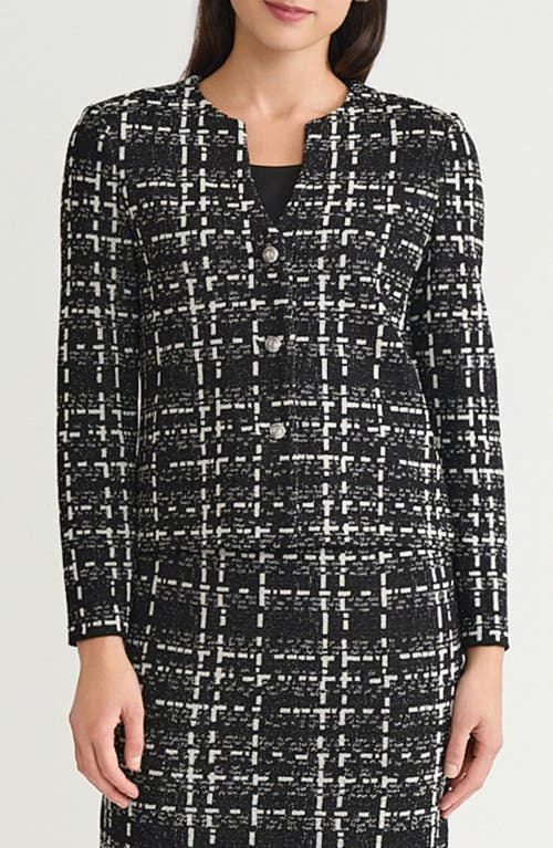 Ming Wang Checkered Jacquard Knit Jacket In Black