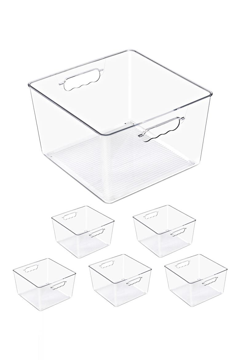 Set of 6 Large Square Storage Bins, Main, color, NO COLOR