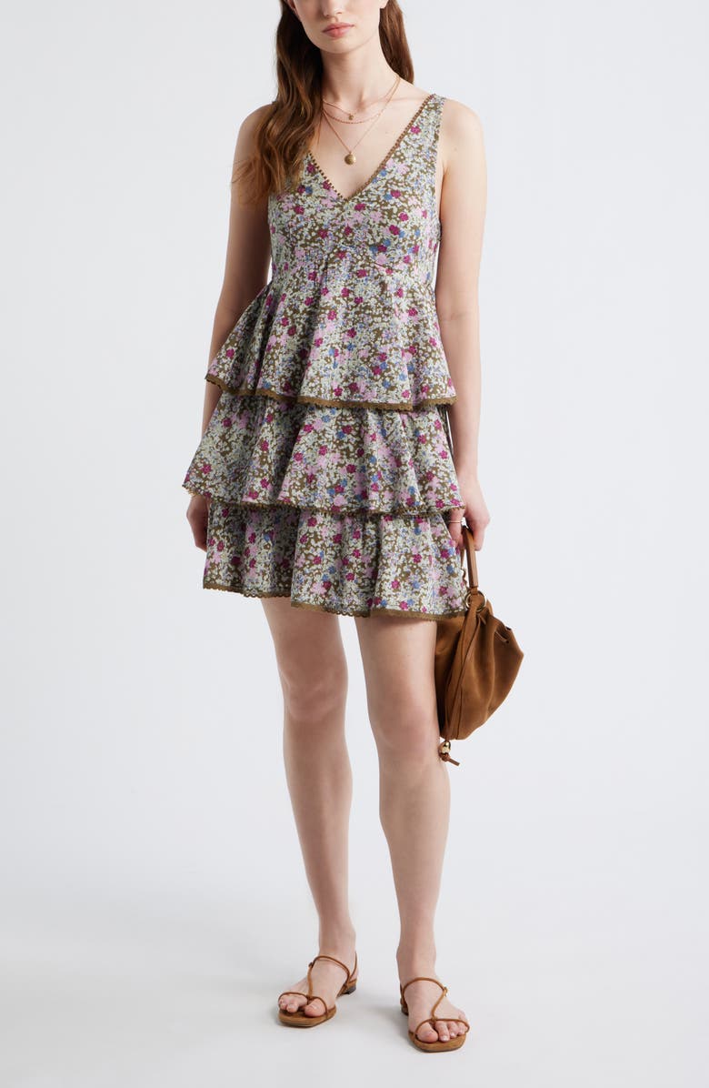 Treasure & Bond Floral Tiered Minidress, Alternate, color, Olive Este Ditsy