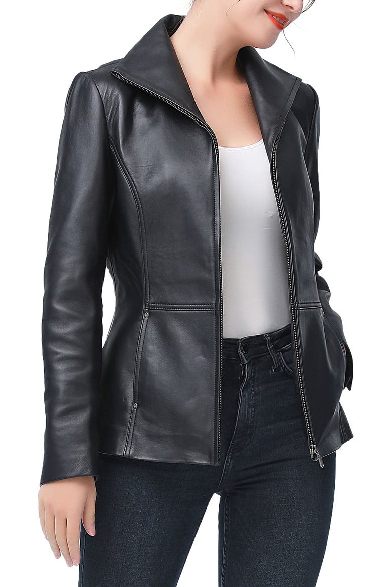 Eva Zip Front Leather Jacket, Alternate, color, Black