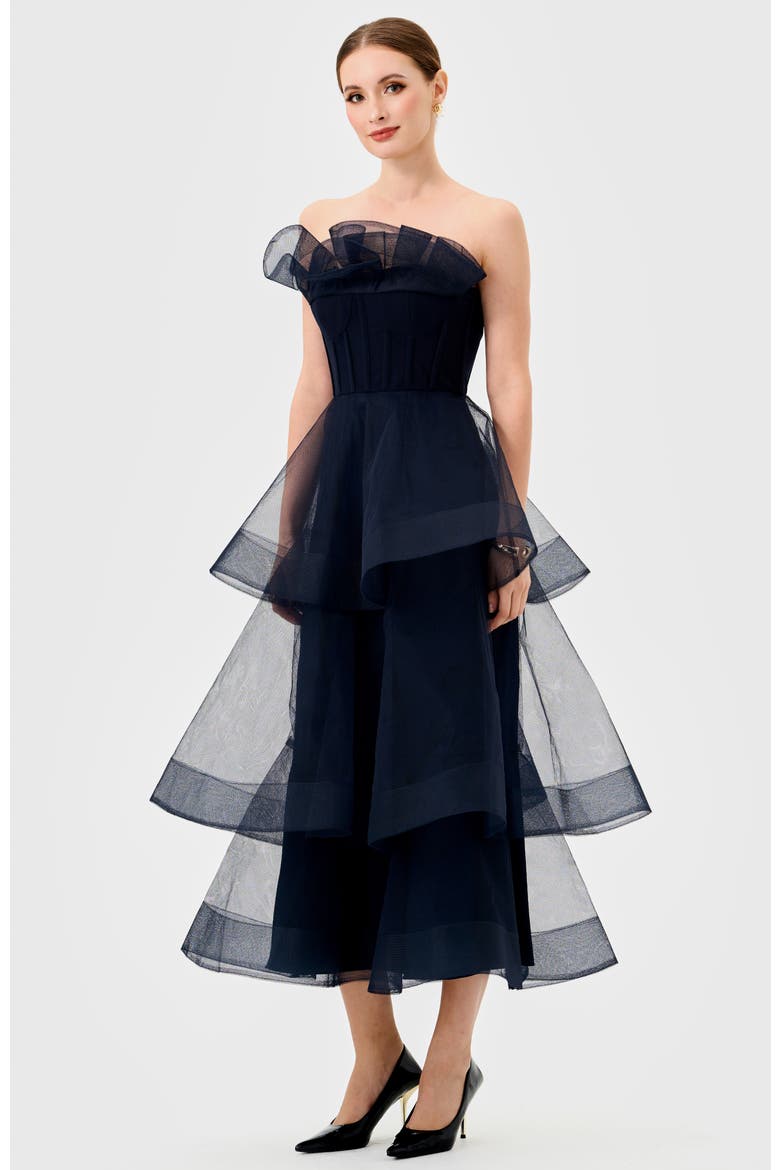 Mae Tiered Ruffle Midi, Alternate, color, NAVY