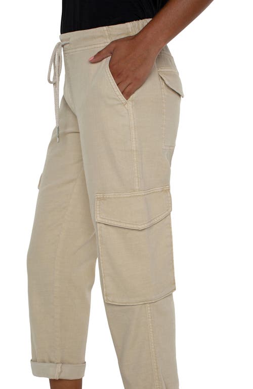 Liverpool Rascal Drawstring Waist Slouchy Crop Cargo Pants In Neutral
