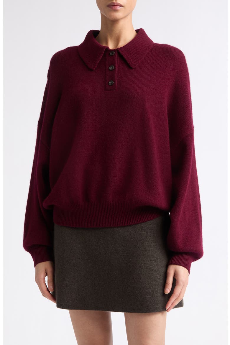 Etta Cashmere Polo Sweater, Main, color, DEEP PLUM