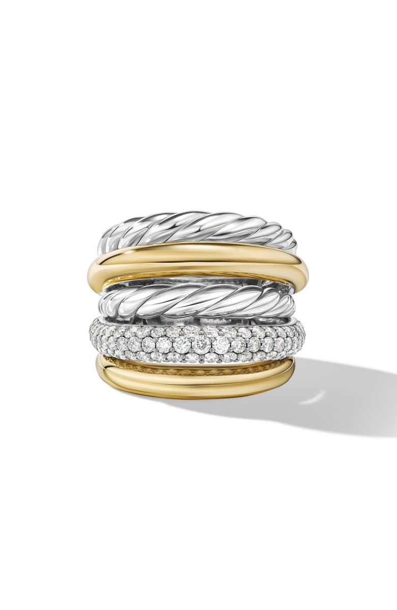 David Yurman Bold Mercer Diamond Stack Ring, Main, color, Sterling Silver/ 18Ky Gold