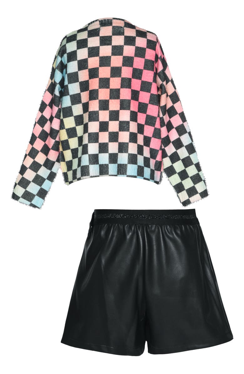 Truly Me Kids' Checkerboard Print Sweater & Faux Leather Skort Set, Alternate, color,