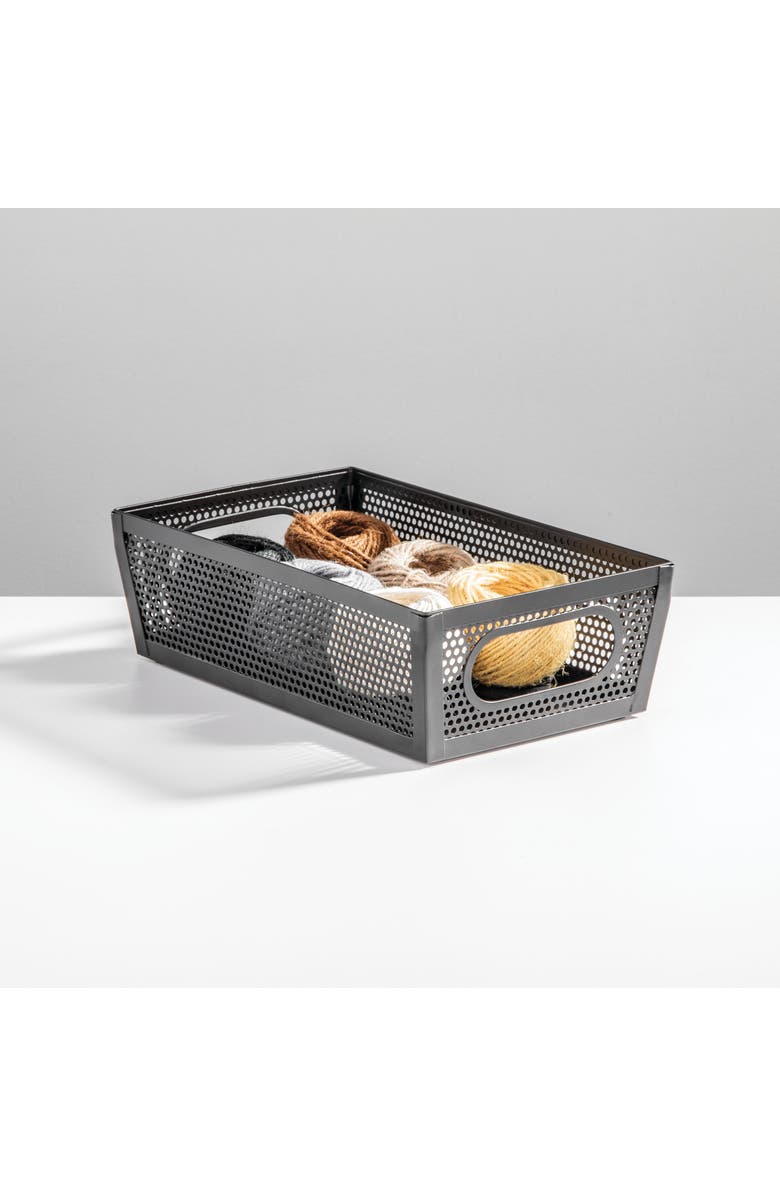 mDesign Perforated Metal Storage Bin with Handles - Set of 2 - Matte Black, Alternate, color, Matte Black