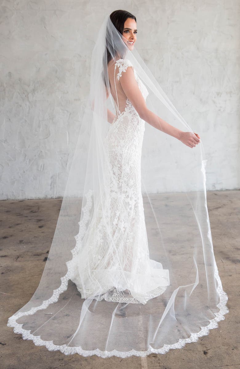 Brides & Hairpins Collette Lace Trim Chapel Veil, Alternate, color,