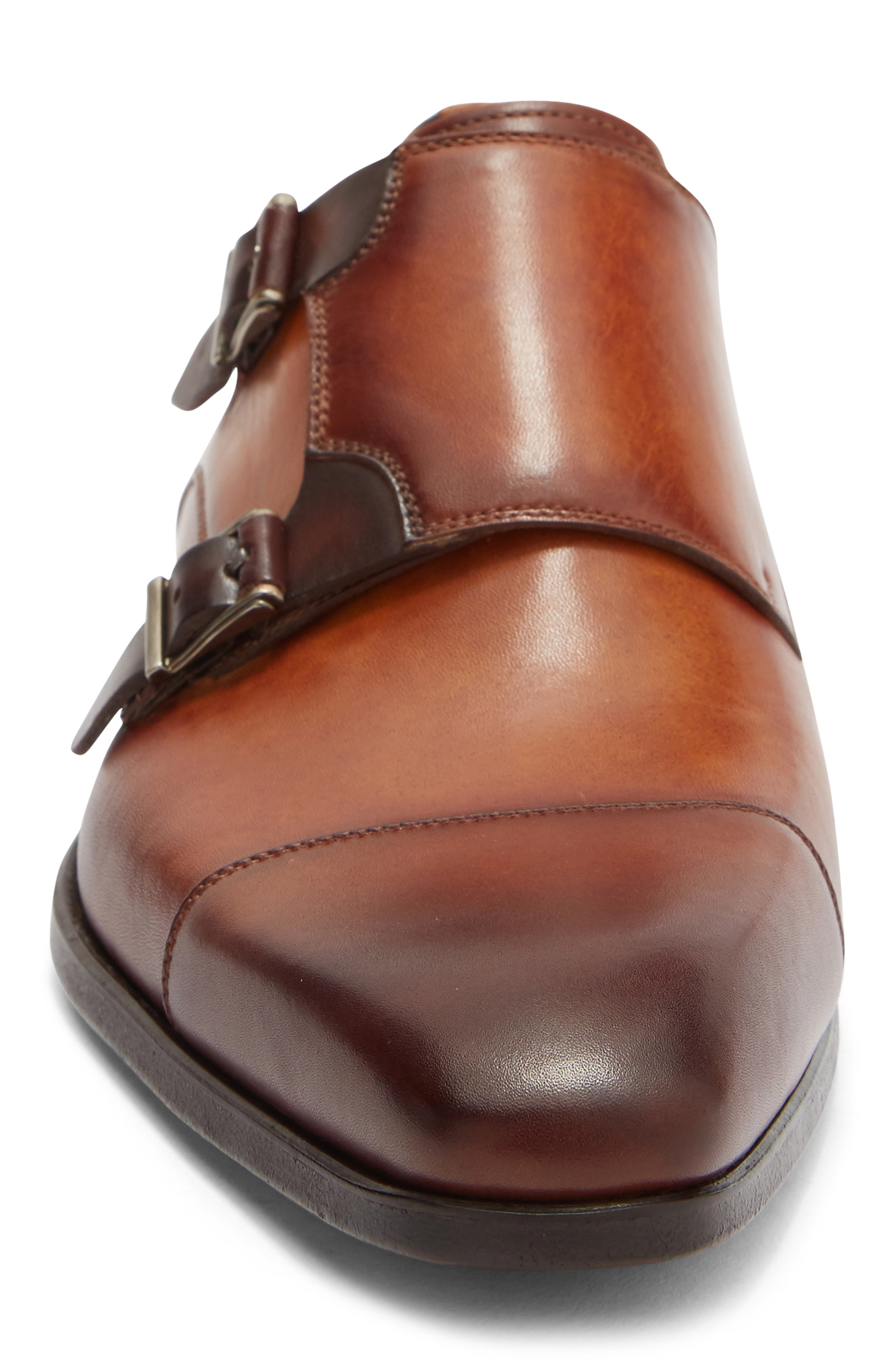 Cap Toe Monk Strap Shoe, Alternate, color, CUERO