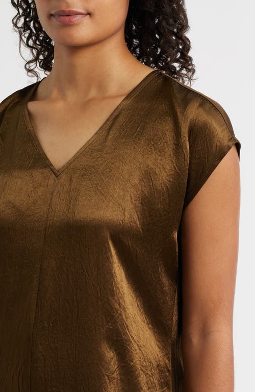 Eileen Fisher Crinkled Satin Dress In Brown