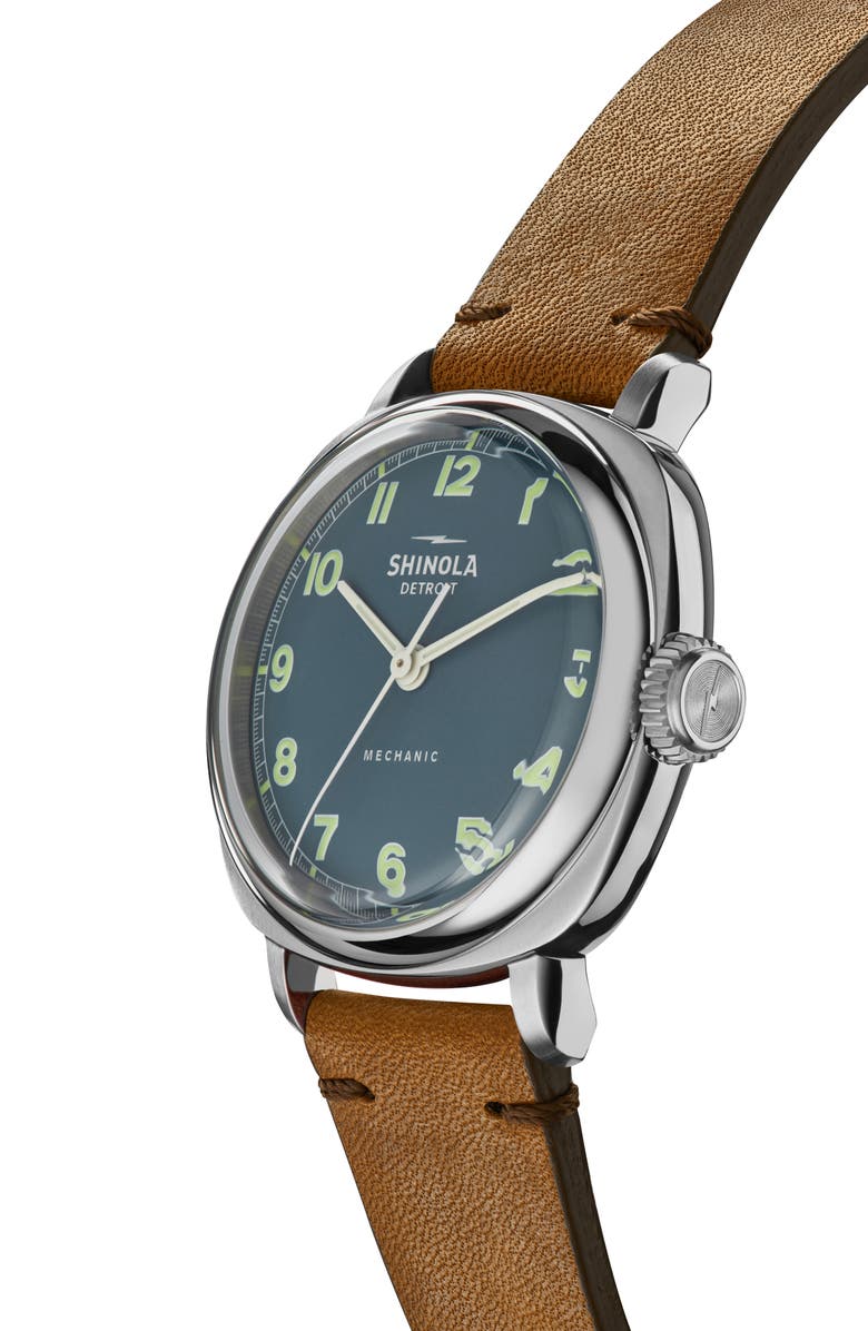 Shinola The Mechanic Leather Strap Watch, Alternate, color, Blue