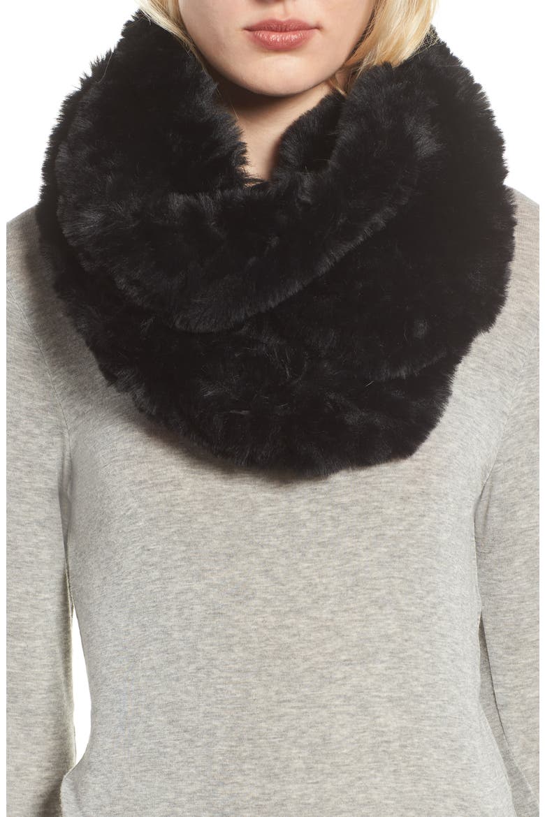 Faux Fur Infinity Scarf, Main, color, BLACK