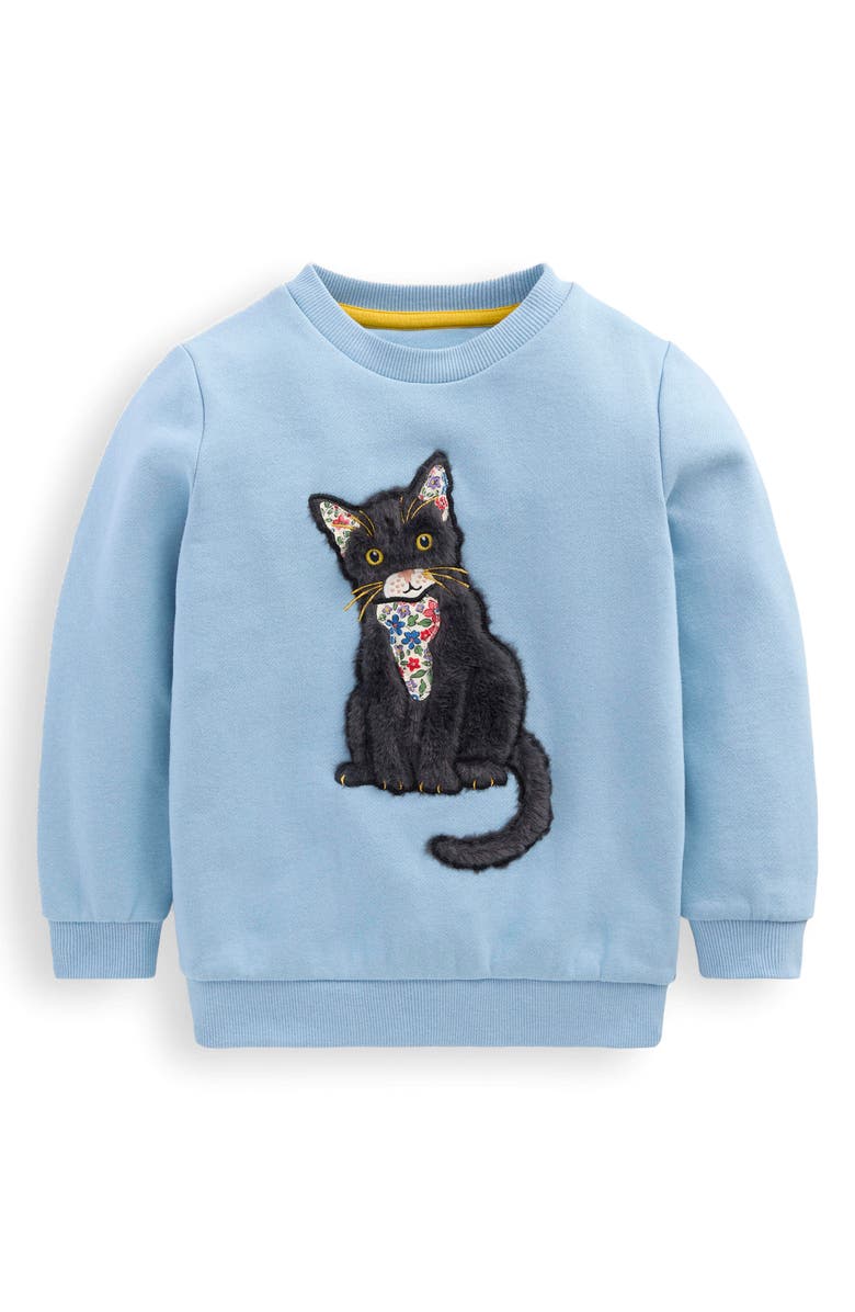 Mini Boden Kids' Cat Appliqué Graphic Sweatshirt, Main, color, 