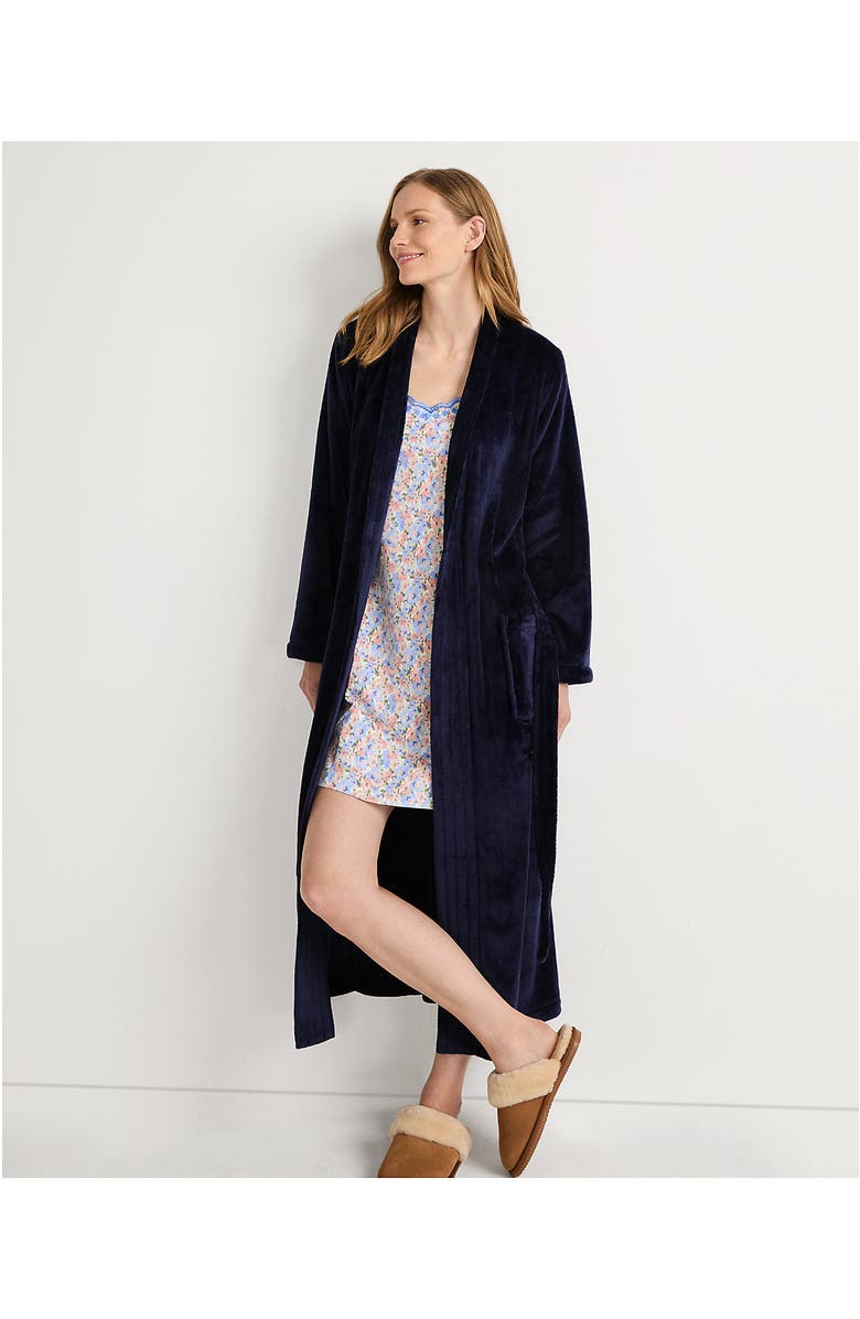 Lands' End Cozy Plush Long Wrap Robe, Alternate, color, Deep Sea Navy