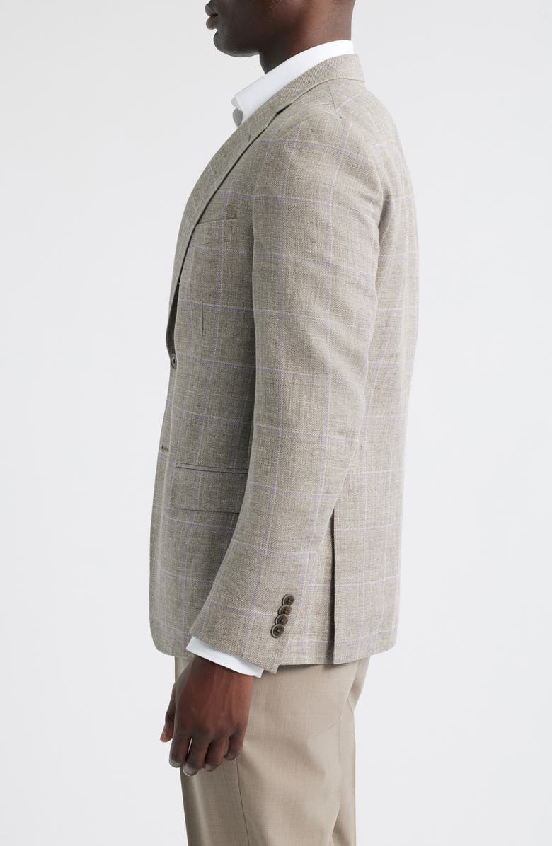 Peter Millar Hyperlight Soft Windowpane Check Linen & Wool Sport Coat, Alternate, color, Tan