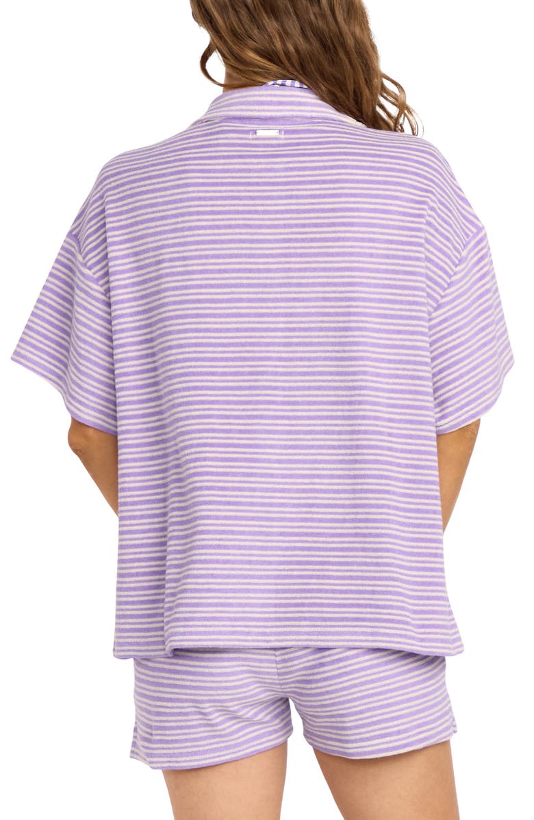 Billabong Josie Stripe Cotton Terry Cover-Up Shirt, Alternate, color, Purple Punch