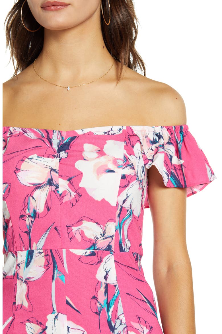 Floral Flounce Detail Dress, Alternate, color, PINK MAGENTA INKED IRIS