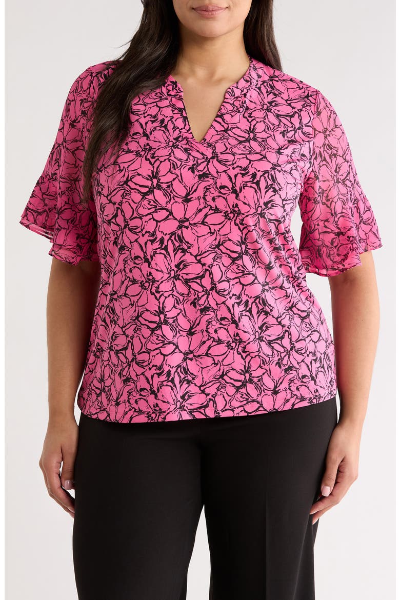 Flutter Sleeve Top, Main, color, PINK BERRY/ ANNE BLACK