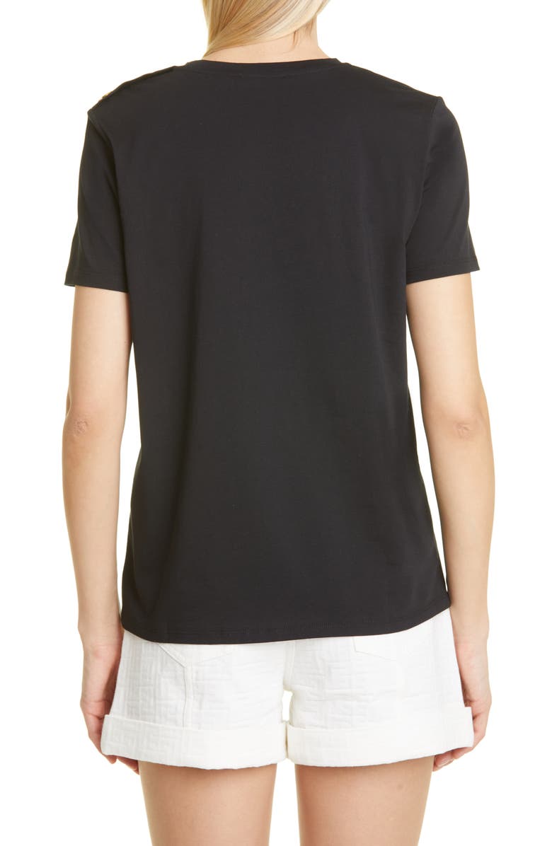 Balmain Button Shoulder Metallic Logo Graphic Tee, Alternate, color,