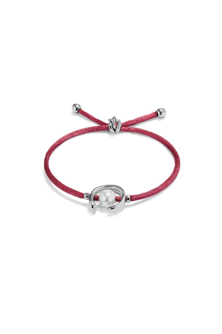 Mauve Thread Bracelet with Pearl Shell Trimmings Plated in Sterling Silver, Main, color, Silver