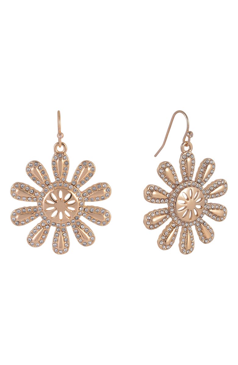 Rachel Roy Crystal Sunburst Drop Earrings, Alternate, color, Gold
