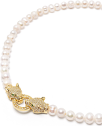 Nialaya Double Panther Head Pearl Choker Necklace