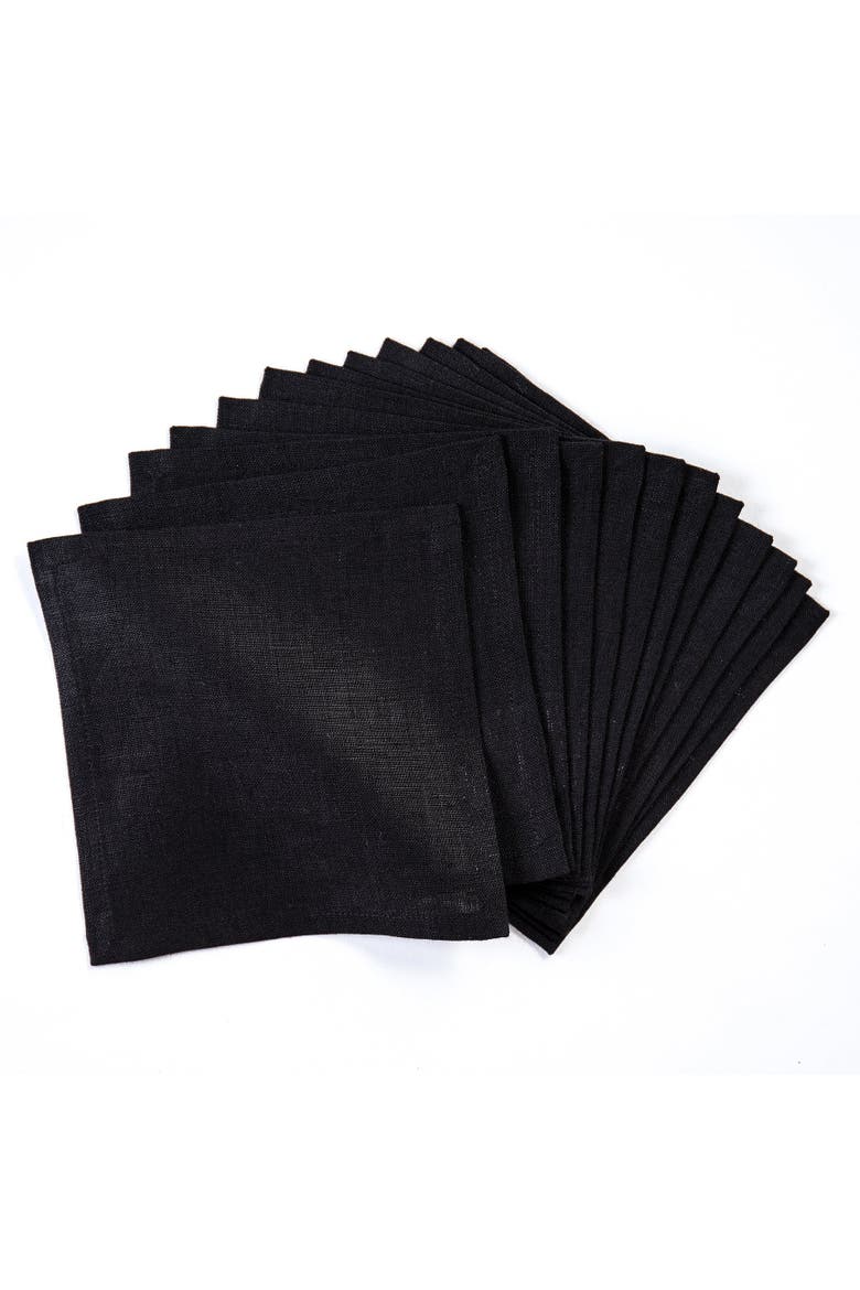 Linen Cocktail Napkins Set of 12, 6 x 6" - Fete, Main, color, Black