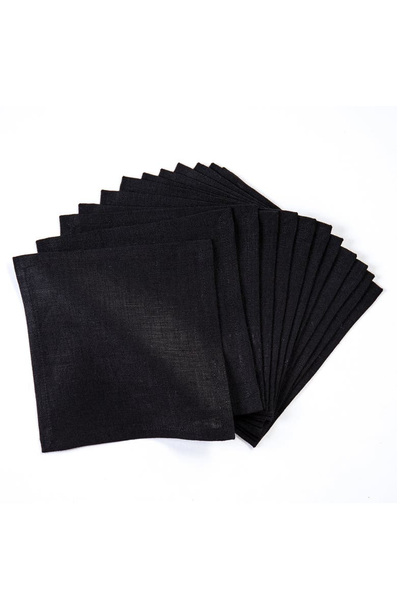 Solino Home Linen Cocktail Napkins Set of 12, 6 x 6 Inch for Dining Table, Holiday and Everyday Table Decor - Fete, Main, color, Black