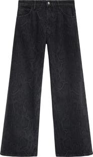 MANGO Snakeskin Effect Faux Leather Wide Leg Jeans